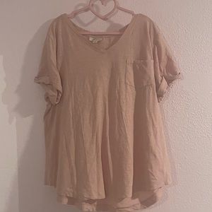 Style & Co Pink Pocket Short-Sleeved Blouse Top 1X